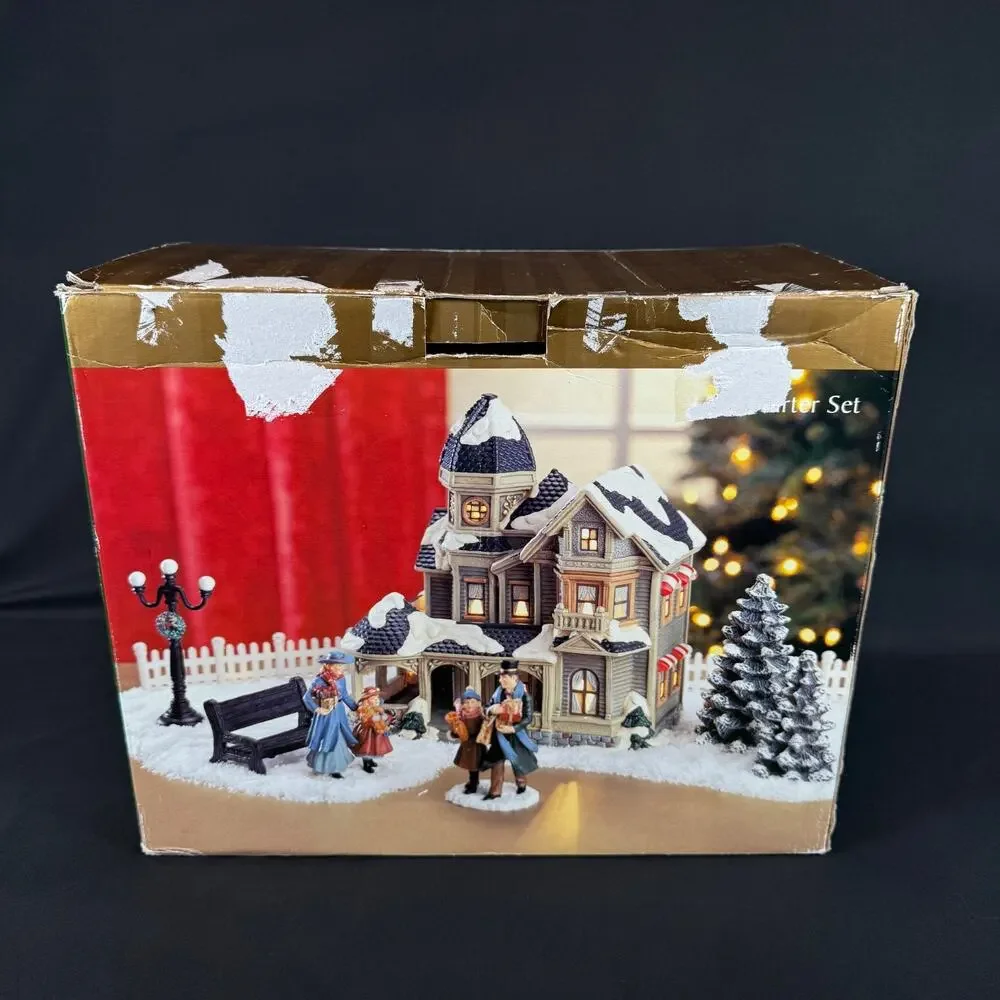 Village Square Holiday 9-pc Starter Set Christmas Village 2002 light house